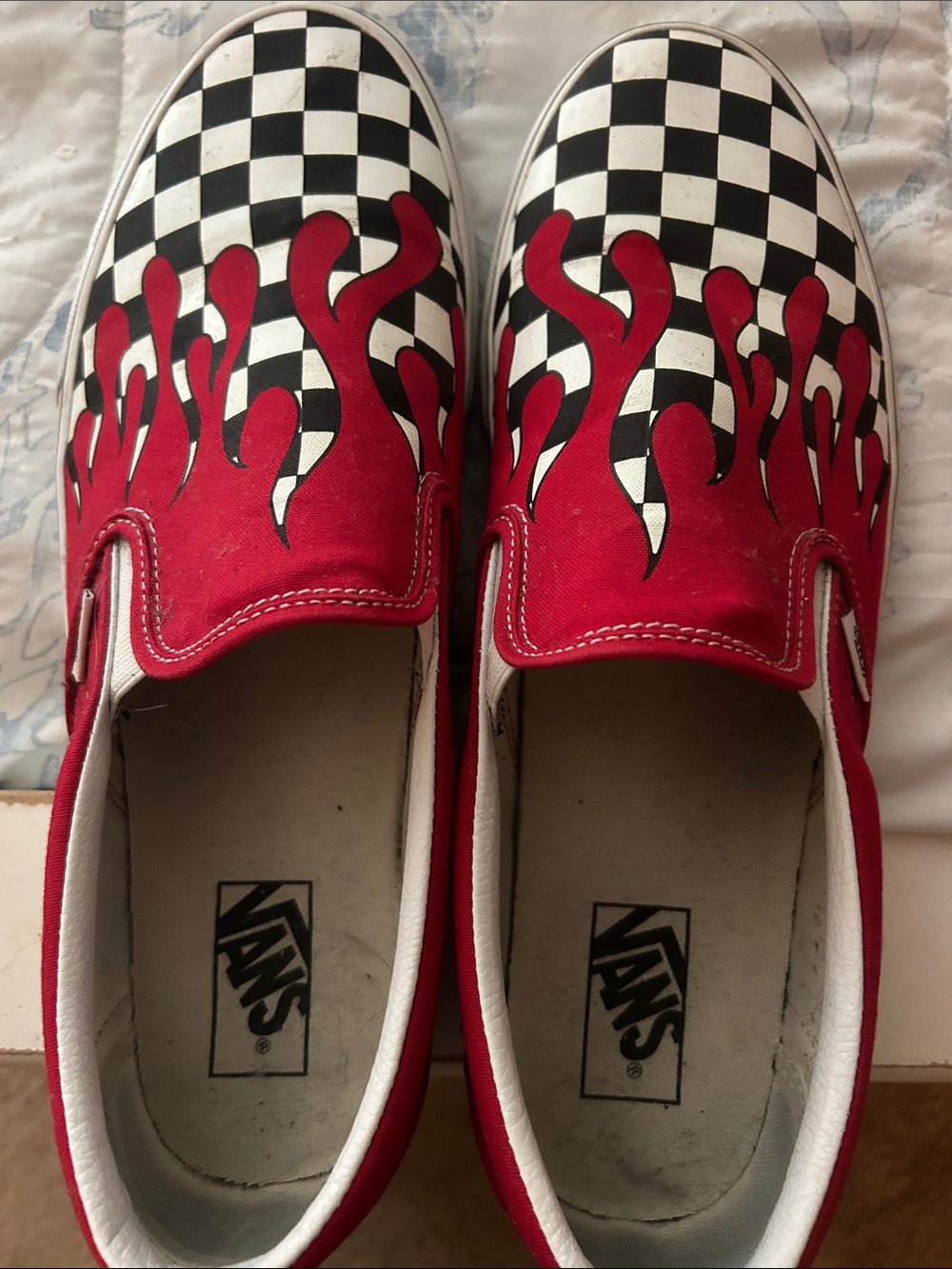 Vans Red Checkerboard Flame Slip-On Sneakers